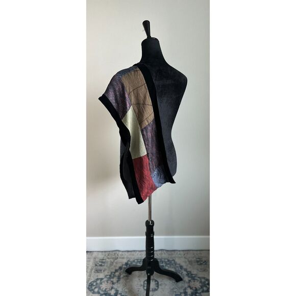 Women's Vintage T.Camey 100% Silk Kimono Velvet Trim Made in Korea Scarf Wrap - Picture 4 of 5